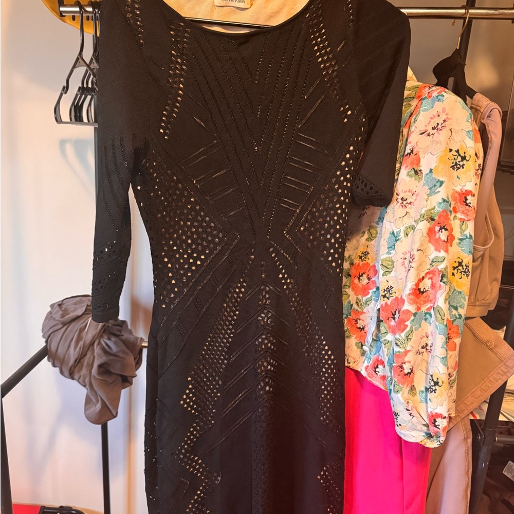 Calvin Klein Black Long-Sleeve Laser-Cut Dress